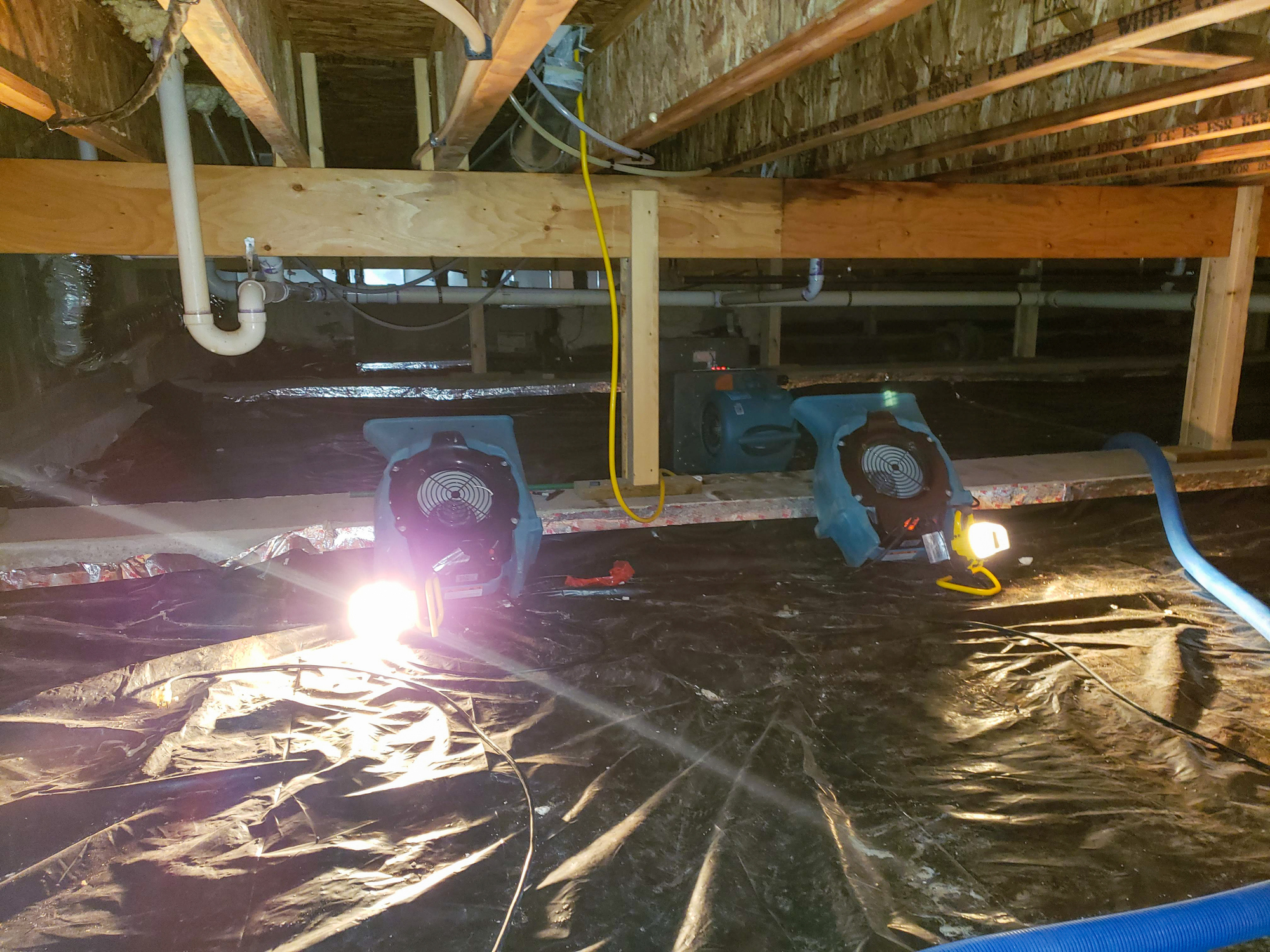 Water damage inside a home crawl space — unchecked crawl space moisture causes wood rot, mold, and poor indoor air quality.